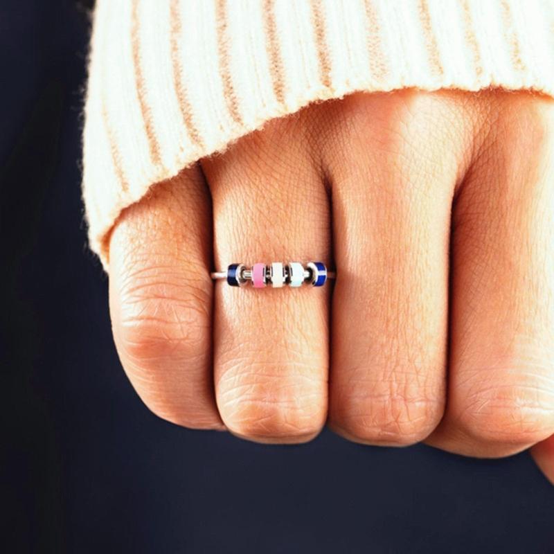 Elegant Rings Bead Fidgety Rings Colorful Bead Spinner Rings Stainless Steel Rings Open Adjustable Jewelry for Women