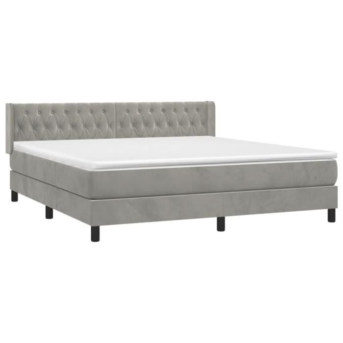 3131153 vidaXL Lit à sommier tapissier et matelas Gris clair 180x200cm Velours