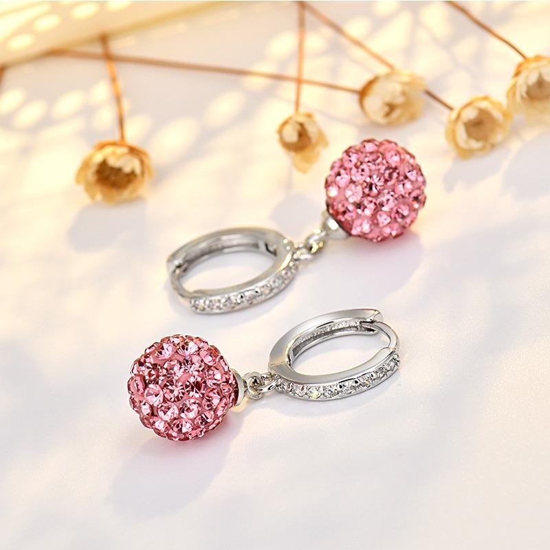 Women S925 Silver Needle Full Crystal Round Ball Ear Buckle Fashion Earrings Jewelry