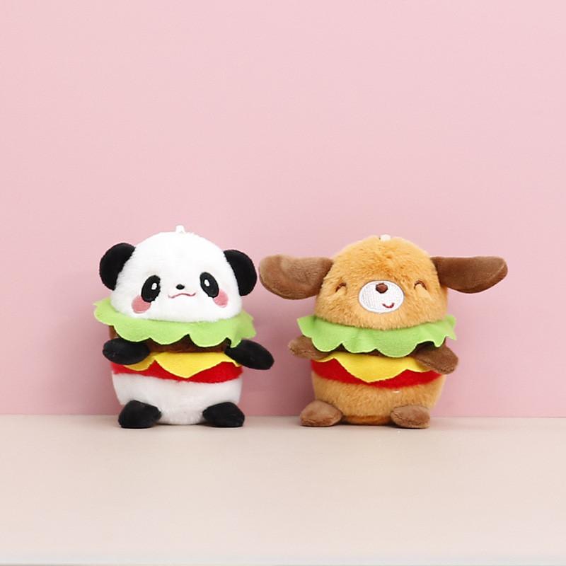Hamburger Panda Dog Plush Keychain Animal Toy Pendant Cartoon Decoration Gift