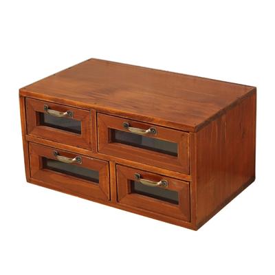 Vintage Style Wooden Desktop Organizers Box With Four Drawers Cabinet Storage Holder For Organizing Makeup And Jewelry