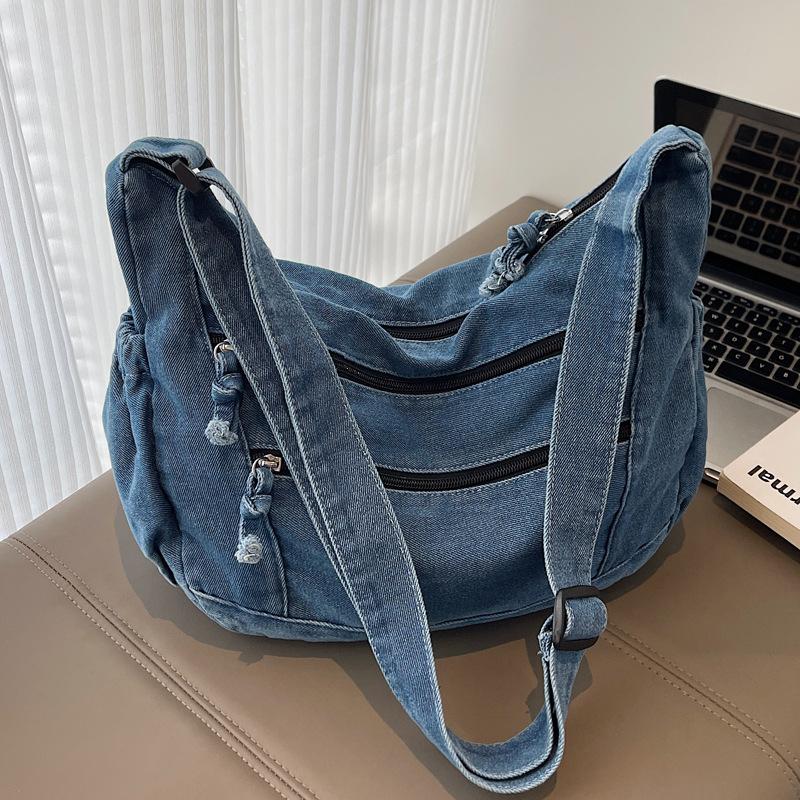 Large Capacity Denim Bag Women's 2025 New Trendy Casual Versatile Commuter Shoulder Bag Fashion Messenger Dumpling Bag