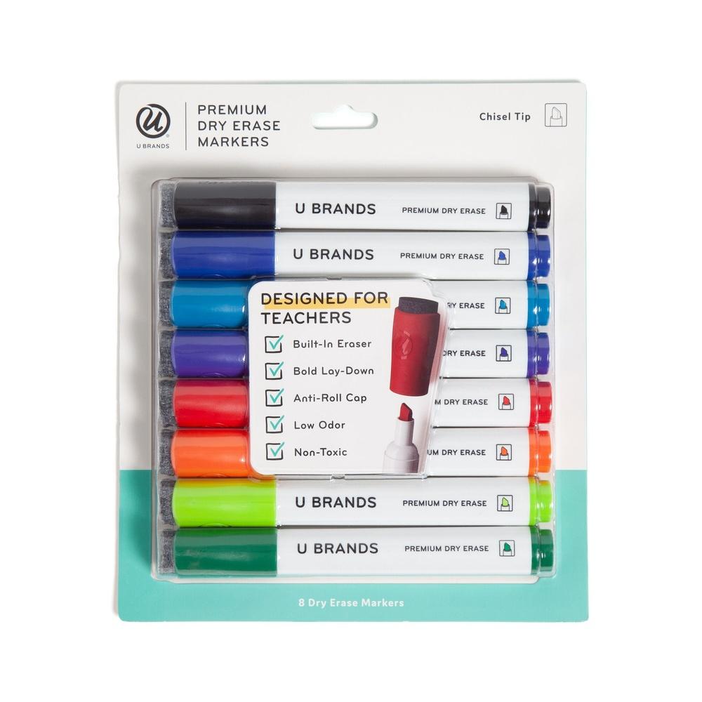 Dry Erase Markers Chisel Tip Set 8 Count Multi Color Low Odor Non Toxic Ink Built In Eraser Magnetic Classroom Office