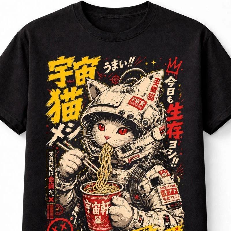 Cyberpunk Space Cat RaUnisex Anime Japanese Graphic Unisex TShirt S