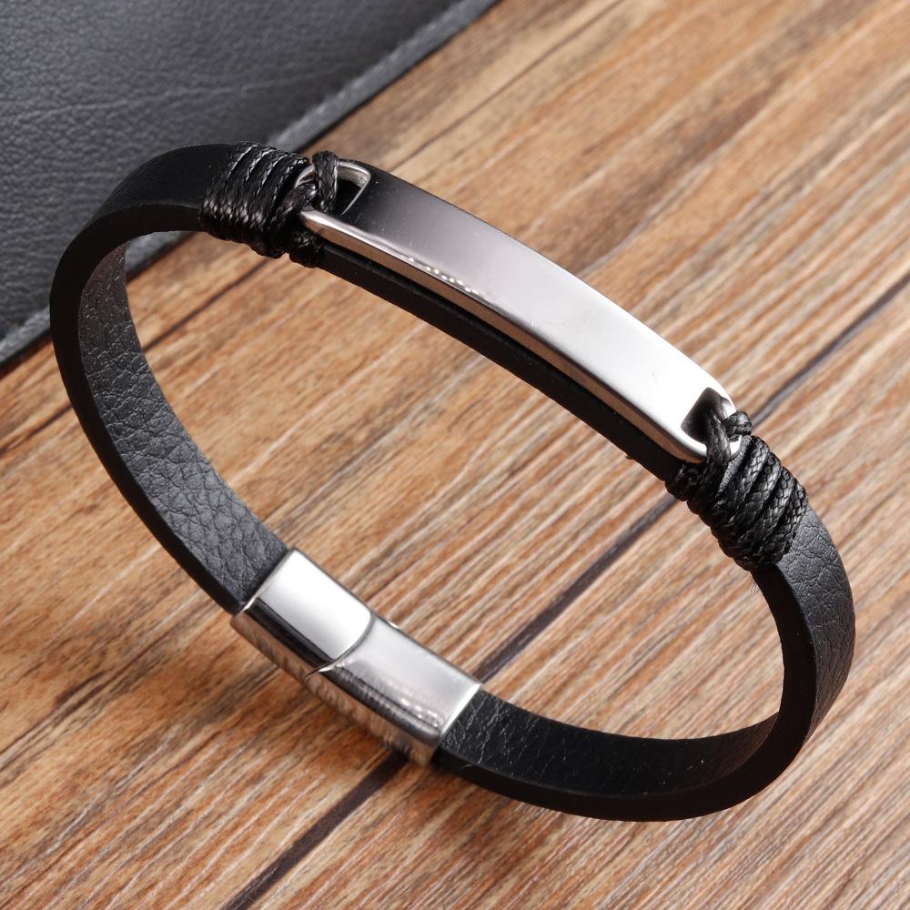 2026 Black Leather Rope Cowhide Men's Double Layer Genuine Leather Woven Bracelet Handmade Multi-Layer Leather Bracelet