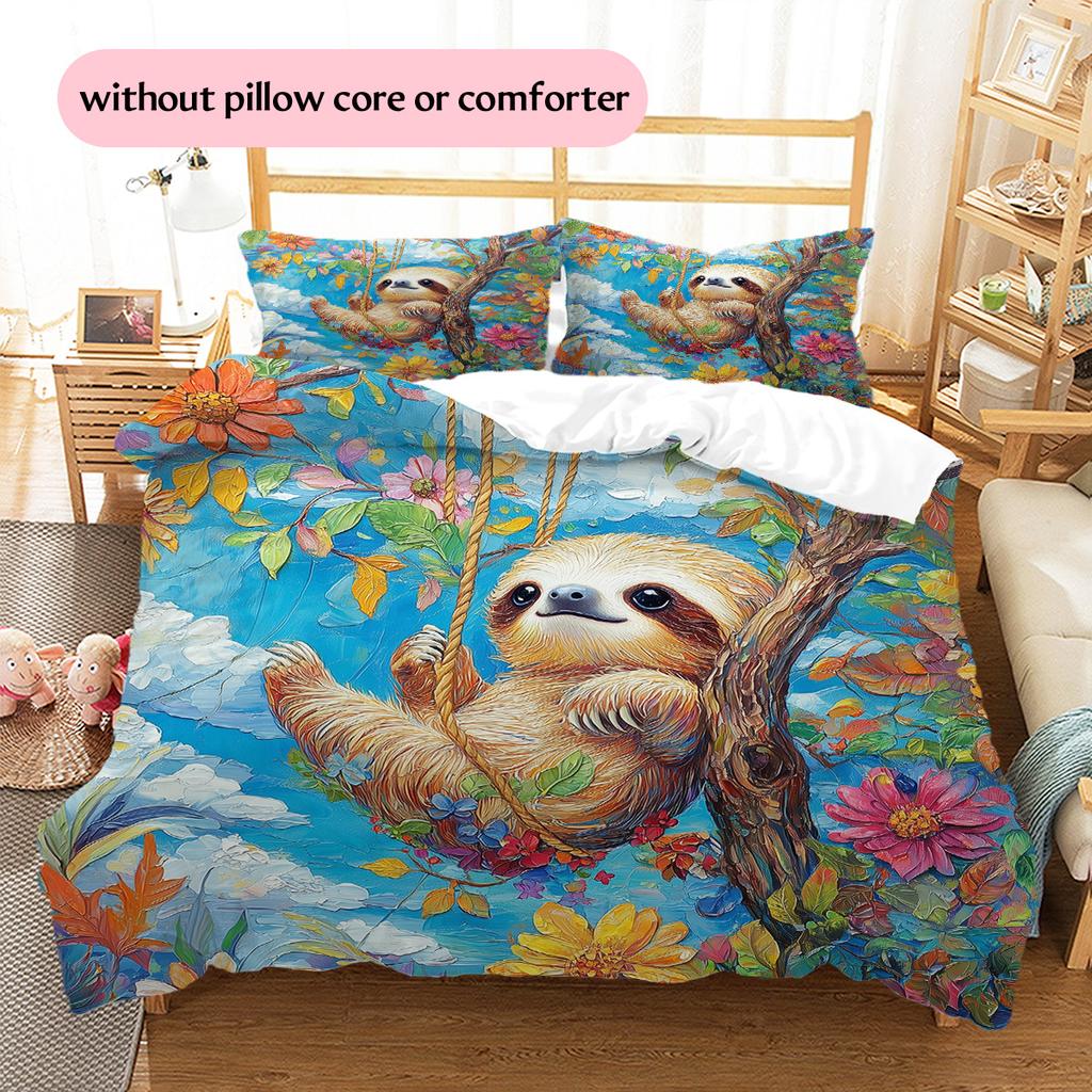 Jungle Sloth Pattern Bedding Quilt Set  Home Decoration  Gift (1 * Duvet Cover + 2 * Pillowcase  Without Core)