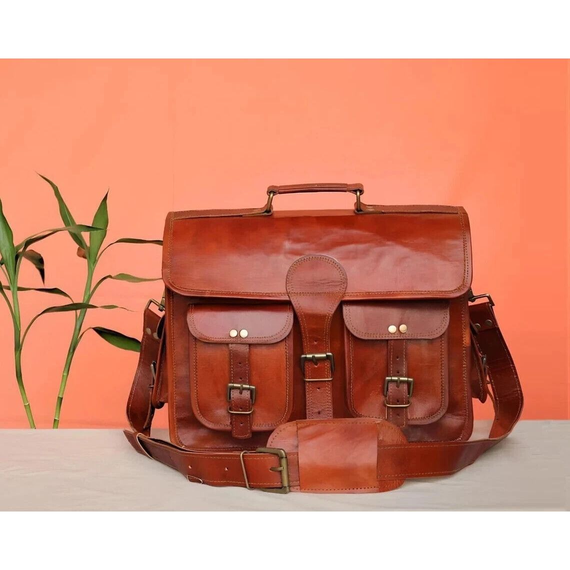 

Портфель-саквояж Кожаный Мессенджер Натуральный Ноутбук Мужской Винтажный Ручной работы Сумка 13 x 10 x 4 in