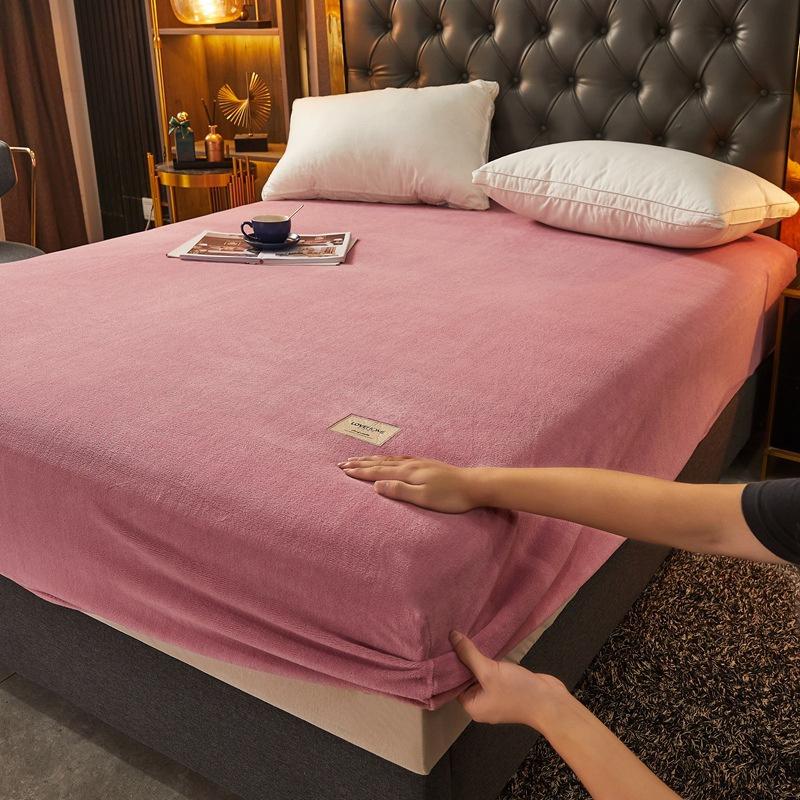 Autumn and Winter A-Class Milk Velvet Bed Sheet Solid Warm Cozy Mattress Protective Cover Bed Linen Protector Fitted Sheet Winter Keep Warm