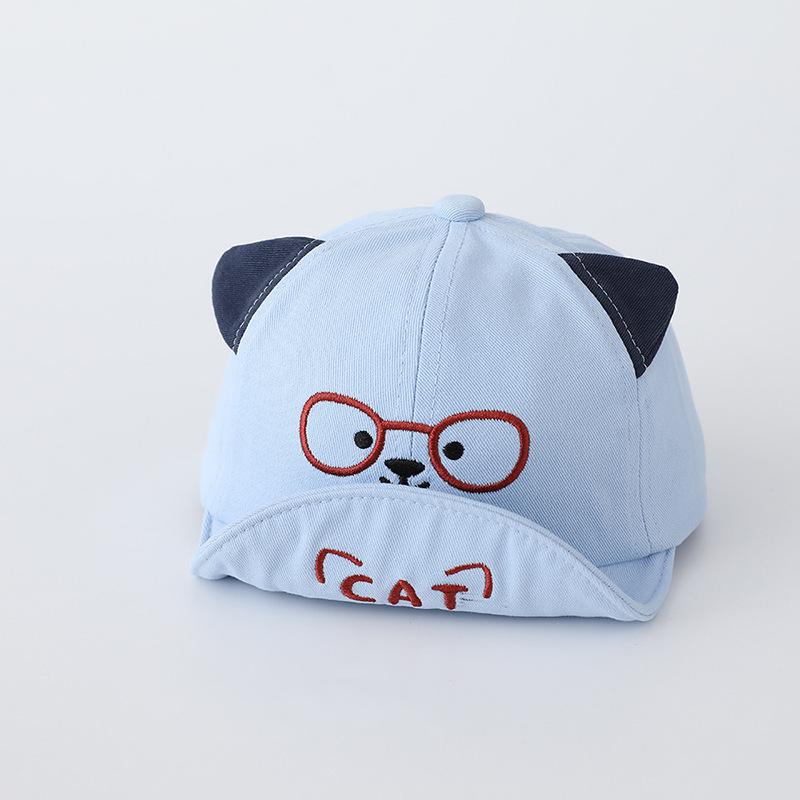 Infant & Toddler Soft Brim Baseball Cap with Cute Bear Glasses Embroidery for Boys & Girls - Spring/Autumn Sun Protection Hat.