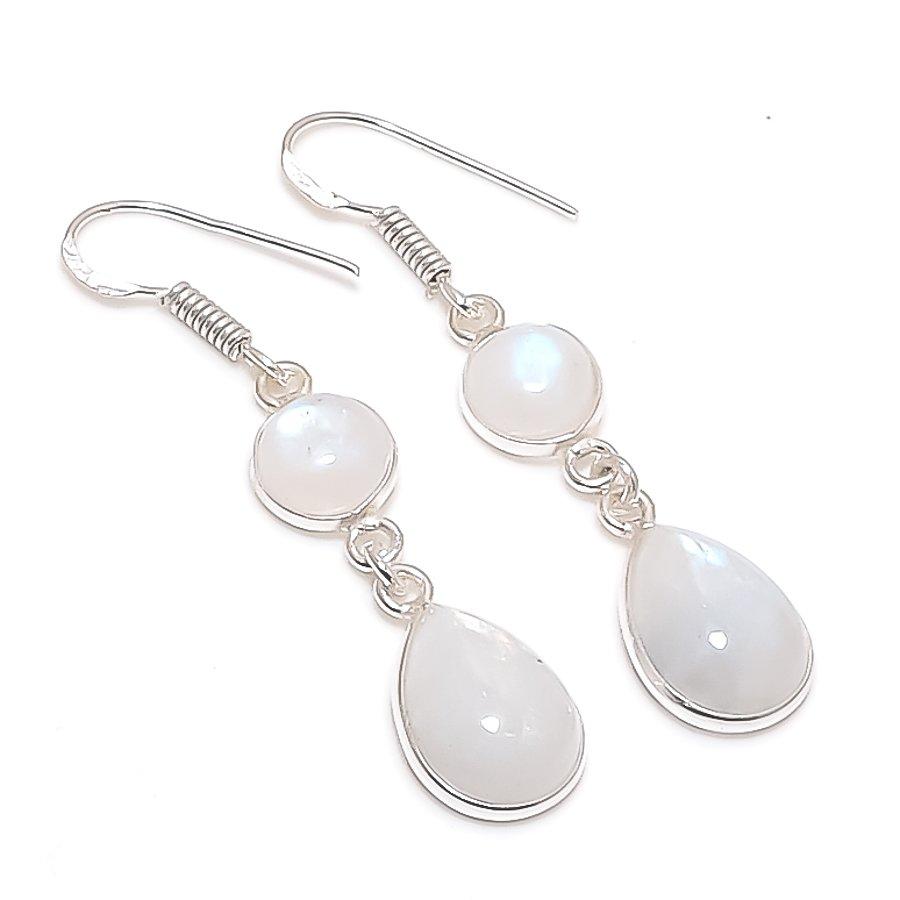 Natural Moonstone Gemstone 925 Sterling Silver Jewelry Earring 1.97" Q0J56
