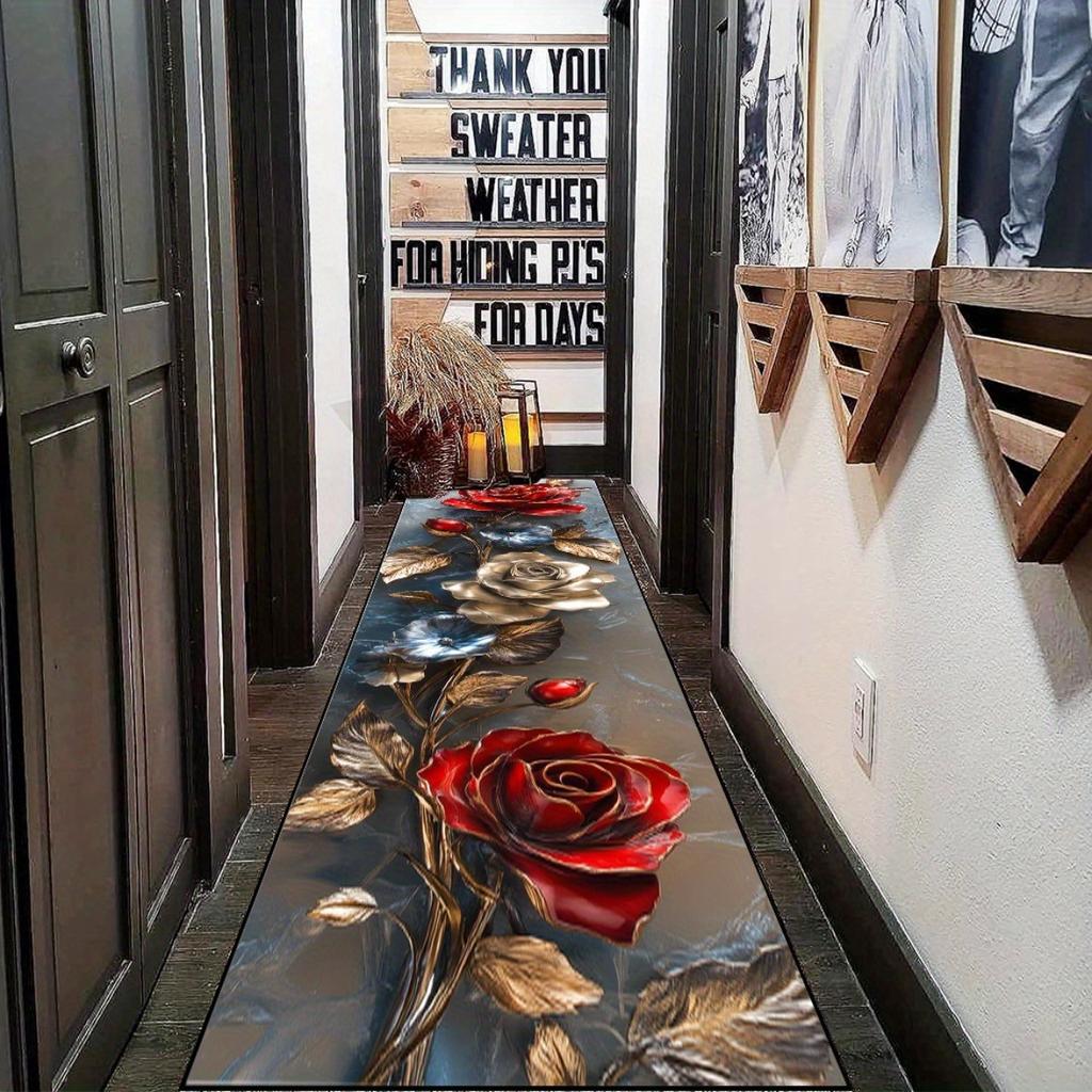Valentine's Day Carpet Golden Rose Carpet Runner Rug Kitchen Rug Doormat Welcome Mat Carpet For Live Room Rug For Bedroom