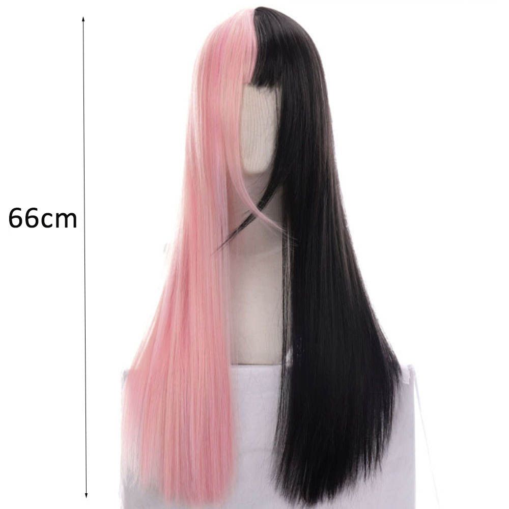 Goth Style Hair Synthetic Bangs Lolita Double Color Toupee Long Straight Hair Black&pink Wig