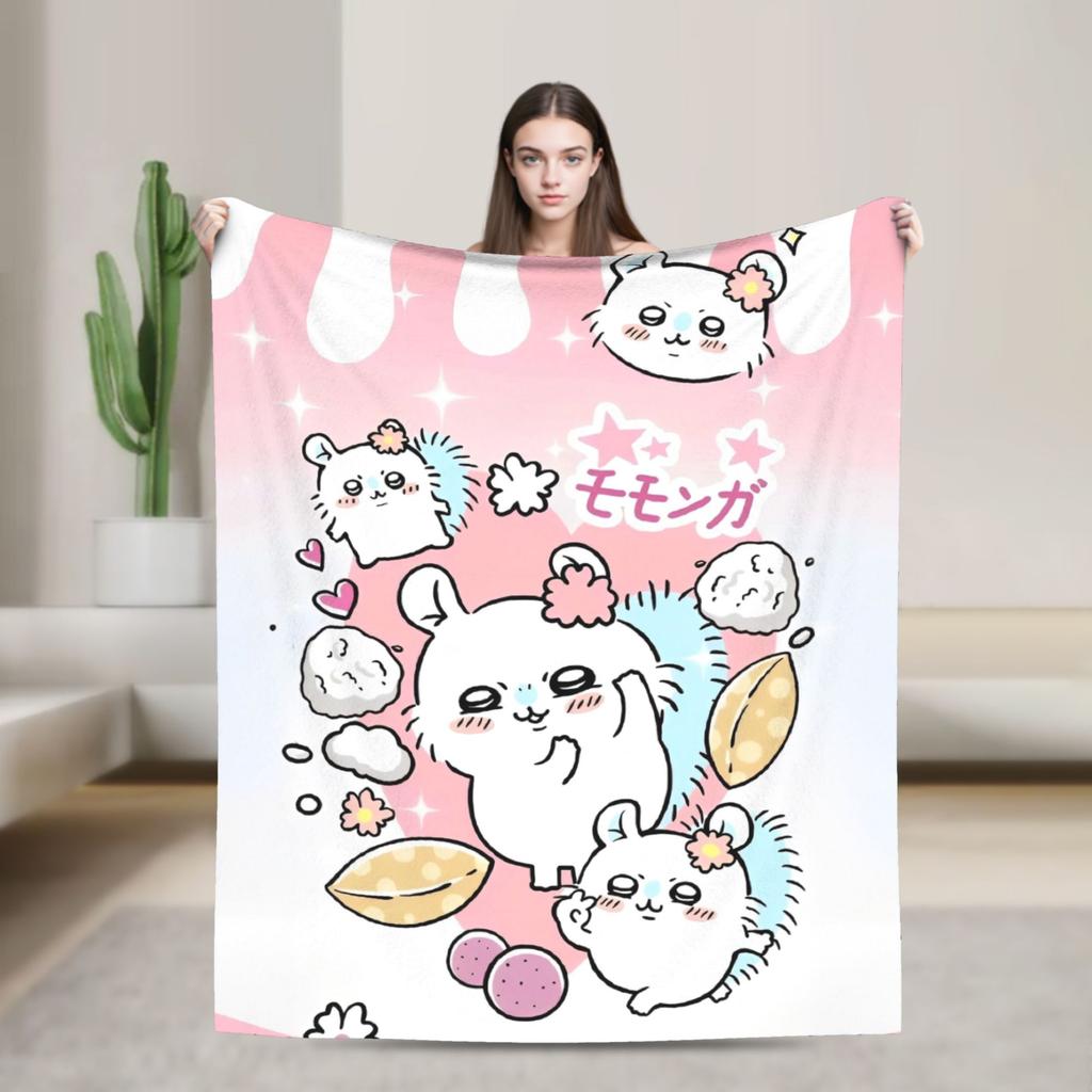 Cute Momonga C-Chiikawa Cartoon  Blankets Flannel Print  Multi-function Ultra-Soft Throw Blanket for Home Bedroom Rug Piece