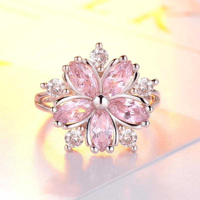 Elegantes Anillos de Compromiso de Moda Princesa Sakura para Novia Joyería Romántica Flor de Cerezo Zircón Anillos de Dama