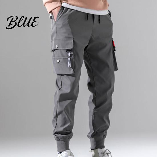 Loose Trousers Men Multiple Pockets Color Elastic Lining Solid Pants Plush Waist Warm Cargo