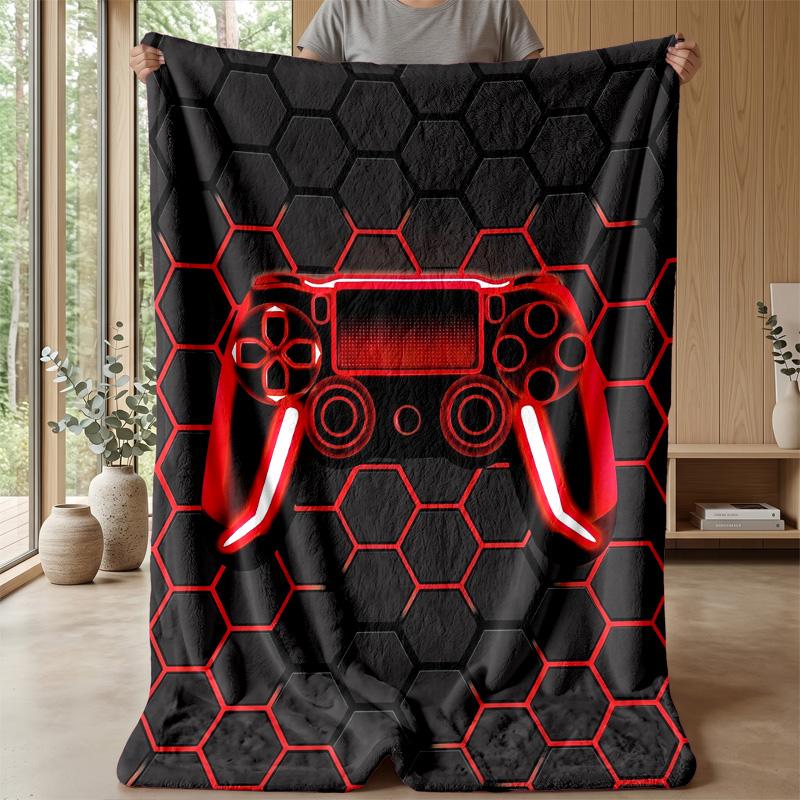 Pixel Game Controller Neon Background Theme Blanket Lightweight Warm Flannel Blanket Decorative Throw Blanket for Home Decoration