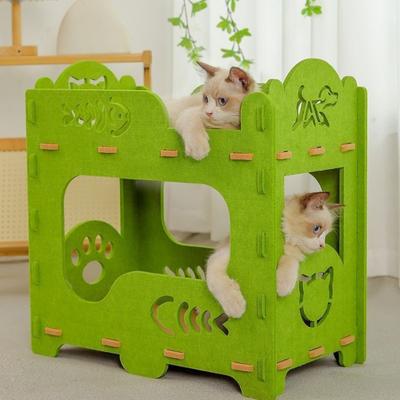 2-Layer Felt Cat House Indoor Multi-Functional Pet Bed Breathable Washable Scratching Board Removable for Large Cats And Kittens