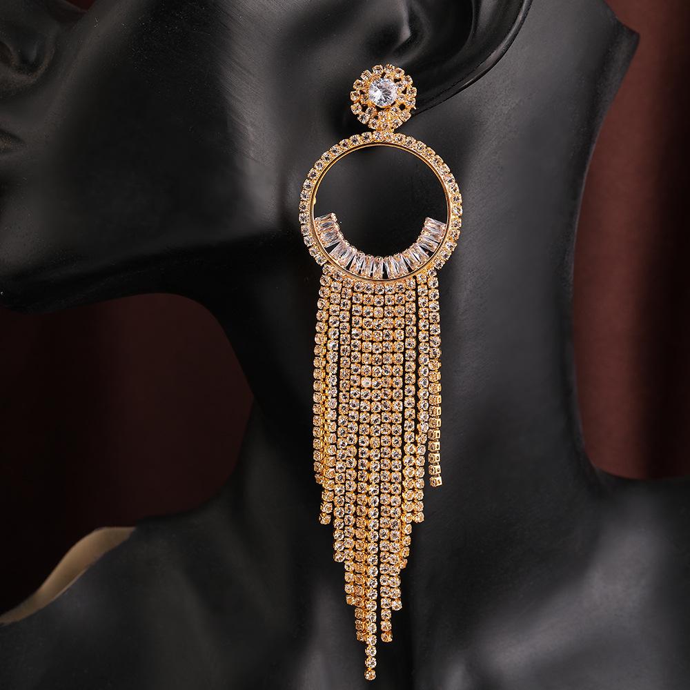 Versatile Geometric Rhinestone Tassel Earrings for Women - European  American Fashion