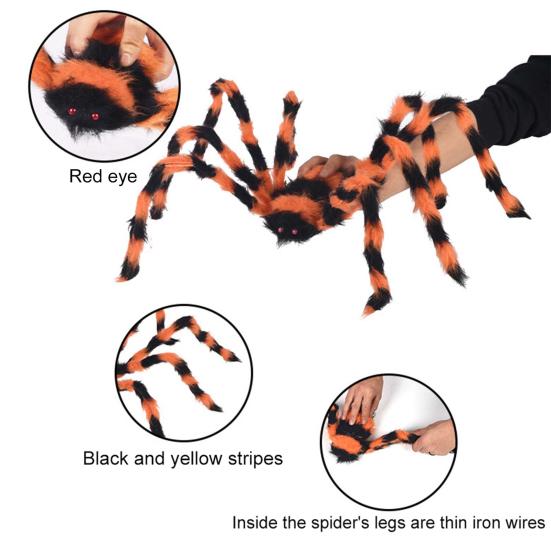 Large Halloween Spider Decorations Giant Spider, Scary Orange Black Hairy Decoration, Realistic Furry Prop Horror Props with Red Eyes for Porch