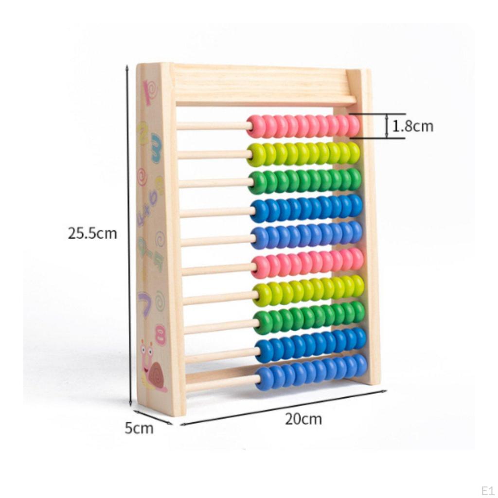 Wooden Abacus Solid Wood Construction Kids Arithmetic Develops Fine Motor Skills 10Row