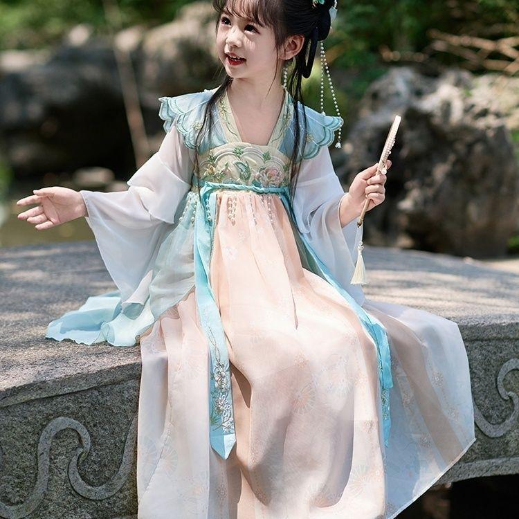 Girls' 2025 Summer Hanfu Fairy Princess Dress – Ancient-Style Ruqun Tang Suit for Little Girls