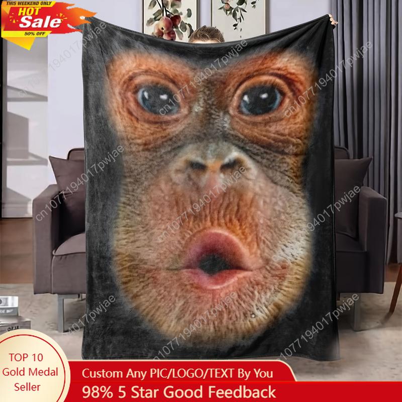 Creative Homewares Unisex Monkey Face Flannel Blanket Shawl - Cute And Funny Animal Surprise Monkey Face Coverlet - Lightweight Soft And Comfortable Gif
