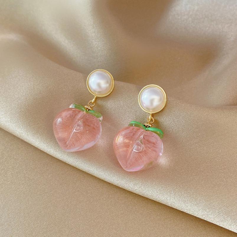 Summer Hot Korean Acrylic Trendy Pink Peach Drop Earrings for Women Girls Cute Sweet Jewelry Gift Fashion Fruit