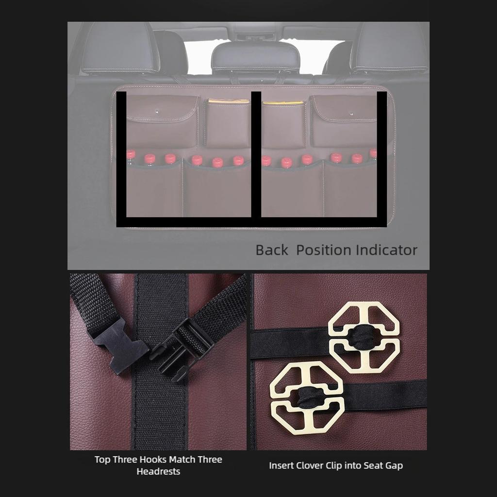 Universal Car Seat Back Organizers With Multiple Pockets Waterproof PU Fabric For Family Travel Storage Solution