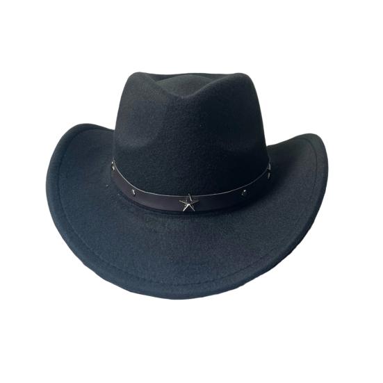 Western Cowboy Hat for Women Men Wide Brim Beach Cowgirls Hat Rolled-Up Felt Fedora Hat with Star Band