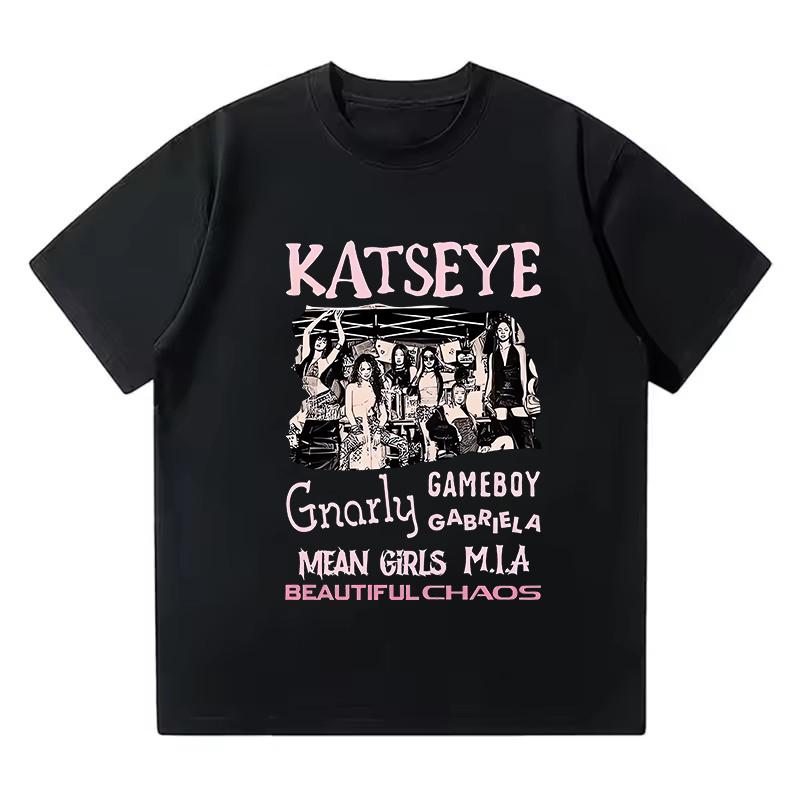 Hot Katseye Funny Print T-shirt Women Men Casual Graphic Tees Tops Unisex Korean Style T Shirt Gothic Y2k Tshirt Clothes