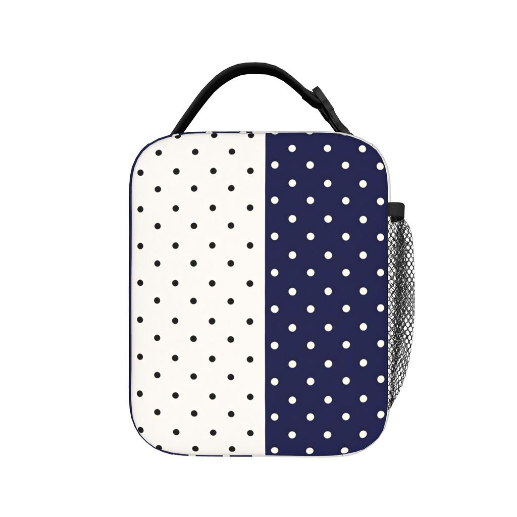 Navy White Polka Dot Split Lunch Bag Office Portable Thermal Tote Handbags For Child Oxford Print Cooler Bag