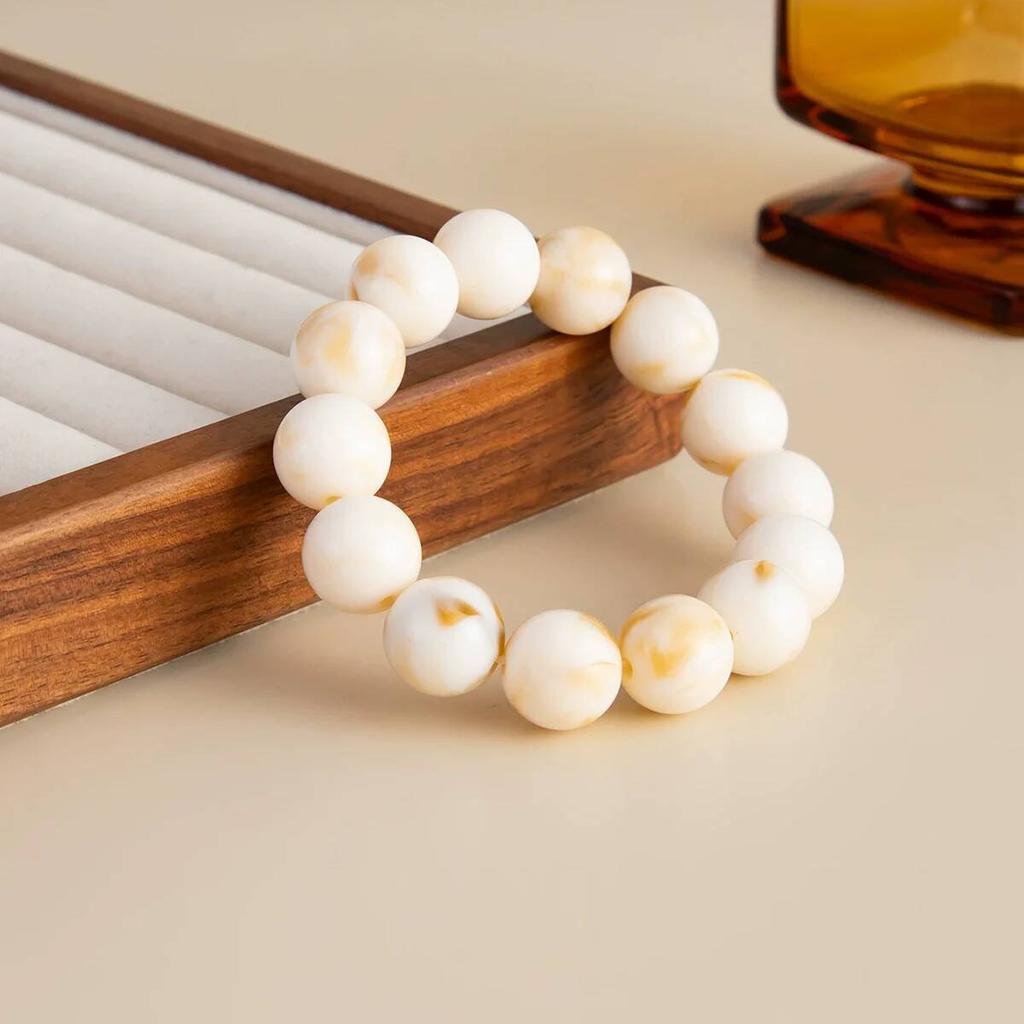 Salircon 4 Styles New Vintage Beige Coffee Resin Beaded Chain Bangle Bracelets Spliced Acrylic Bracelet for Women Ethnic Jewelry