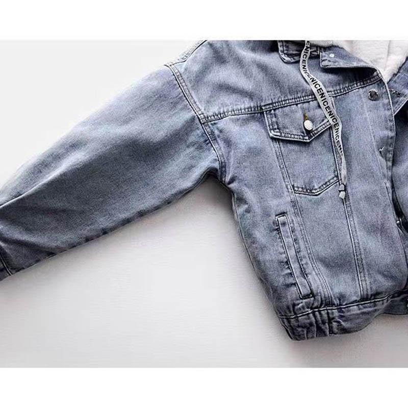 Hooded Denim Jacket Women's Loose Casual Cotton Clothes Plush Insulation Warm Detachable Top Autumn and Winter