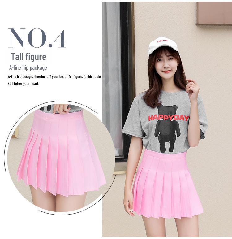 Pleated High-Waist A-Line Skirt for Women - Korean College Style, Fruit Green, Summer 2025