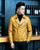 Spring and autumn new elegant men's motorcycle leather jacket, collared multi-zip men's leather jacket, large men's coat