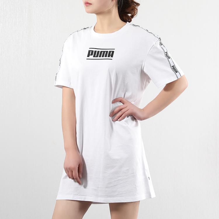 Puma Camo Pack Dress Logo Sports Round Neck Short Sleeve Dress Women Dresses White 579558-02