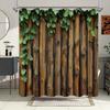 Rustic Wooden Plank Shower Curtain - Waterproof,Mildew-Resistant With Green Vine Design For A Natural And Cozy Bathroom Ambiance
