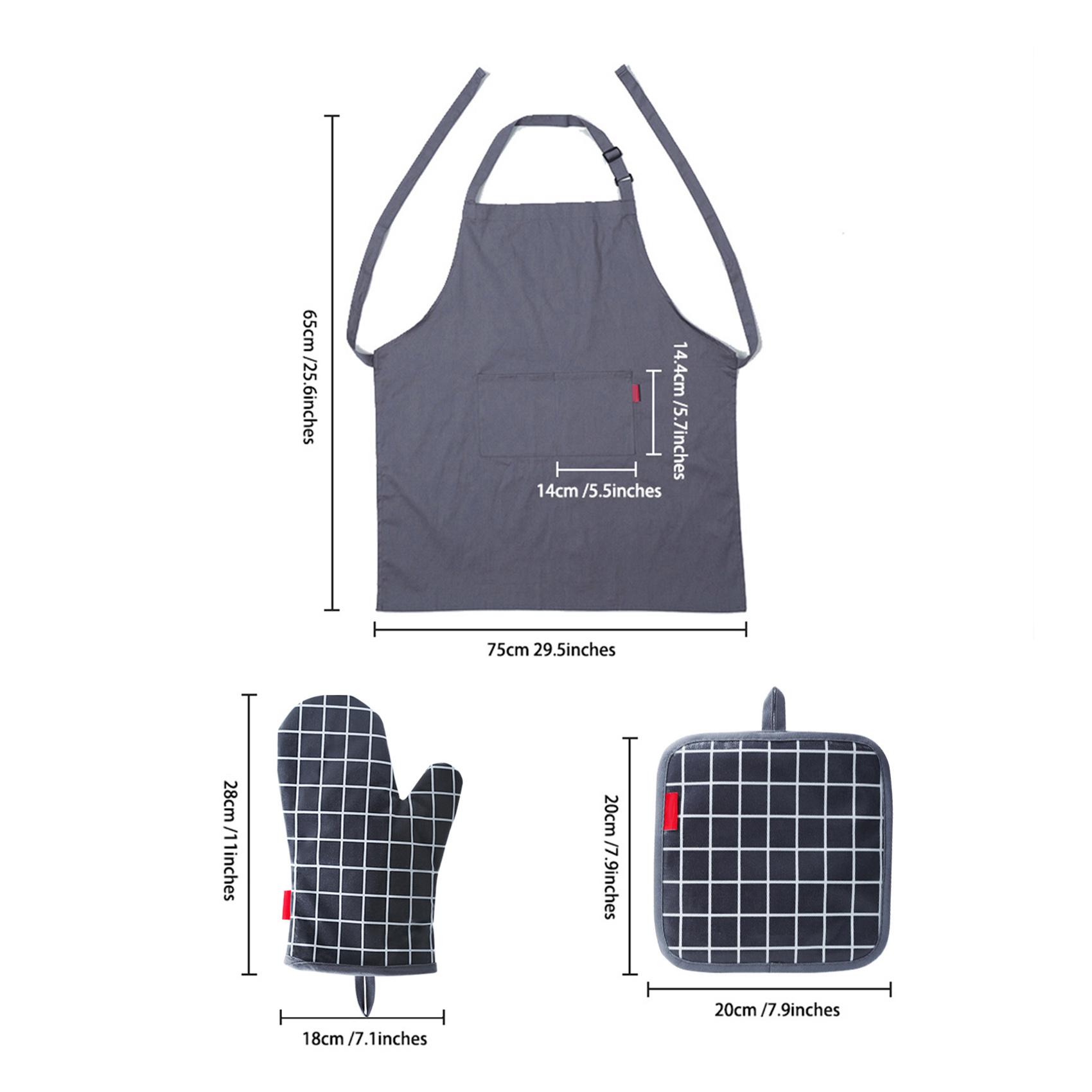 

5pcs Oven Mitts Pot Holders With Pocket and Apron Cotton Lining Silicone Coating Surface Heat Resistant Kitchen Glove серый