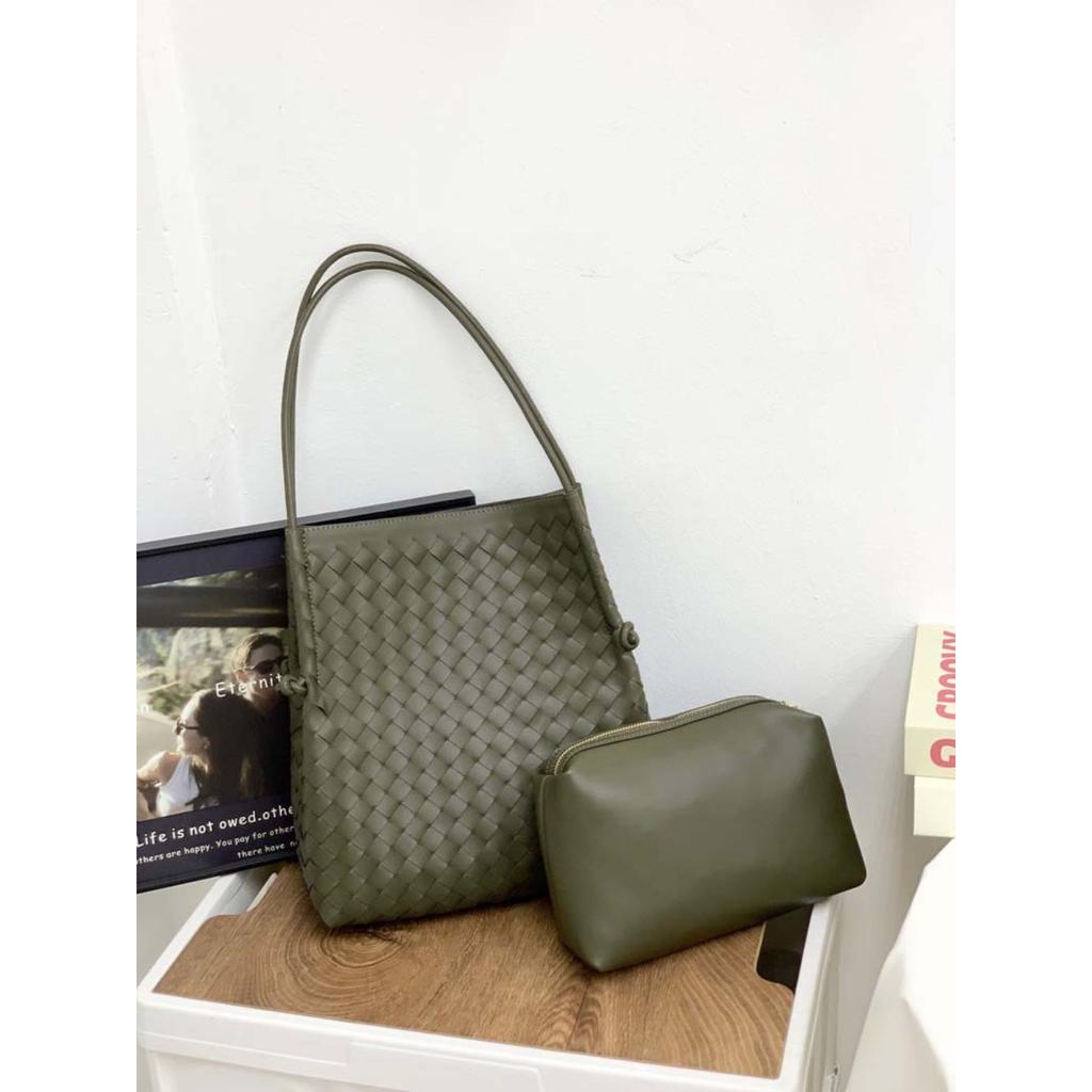 New knot leather woven shopping bag mother and child bag tote bag commuter large capacity underarm shoulder bag women