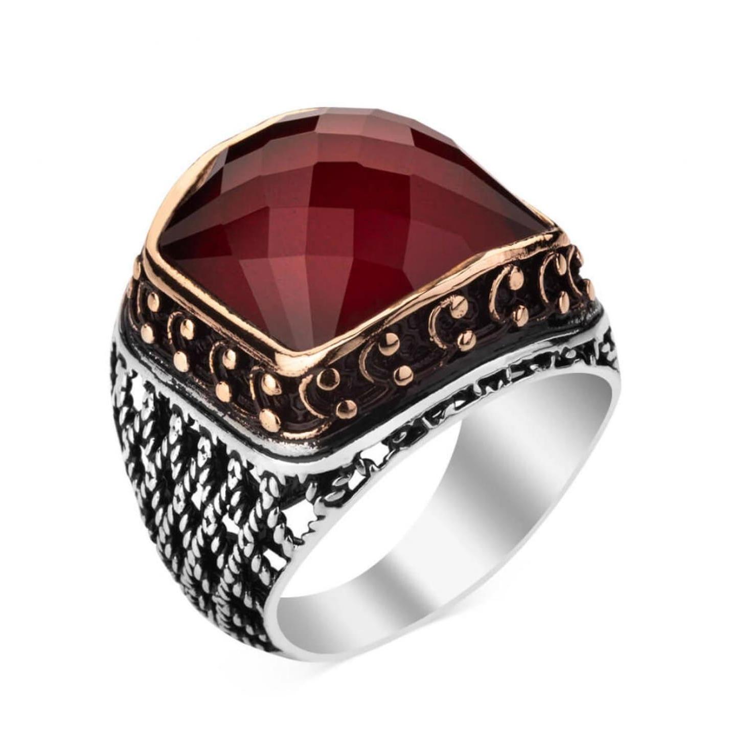 

Кольцо из серебра 925 пробы с цирконом и красным камнем, вышитое мужским кольцом