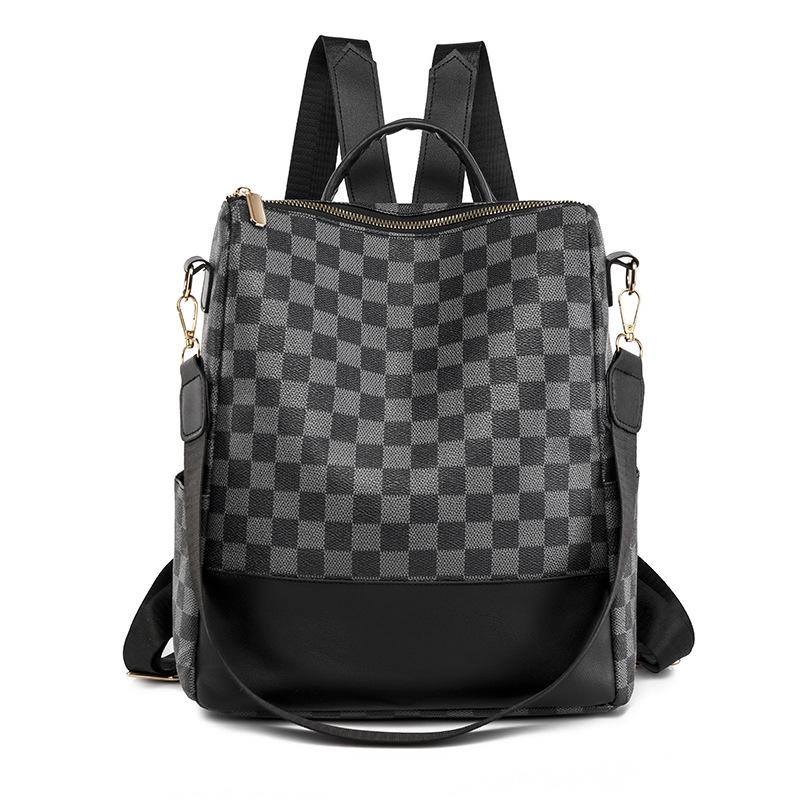 Large Capacity Checkered Backpack for Women, Retro and Casual, Versatile Single Shoulder Backpack with Printed Fashion and Trend, Versatile Backpack