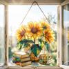 Floral Tea Cup And Book Suncatcher Stained Glass Effect Window Car Hanging Ornament Acrylic Garden Sun Catcher Panel for Women Mom Grandma