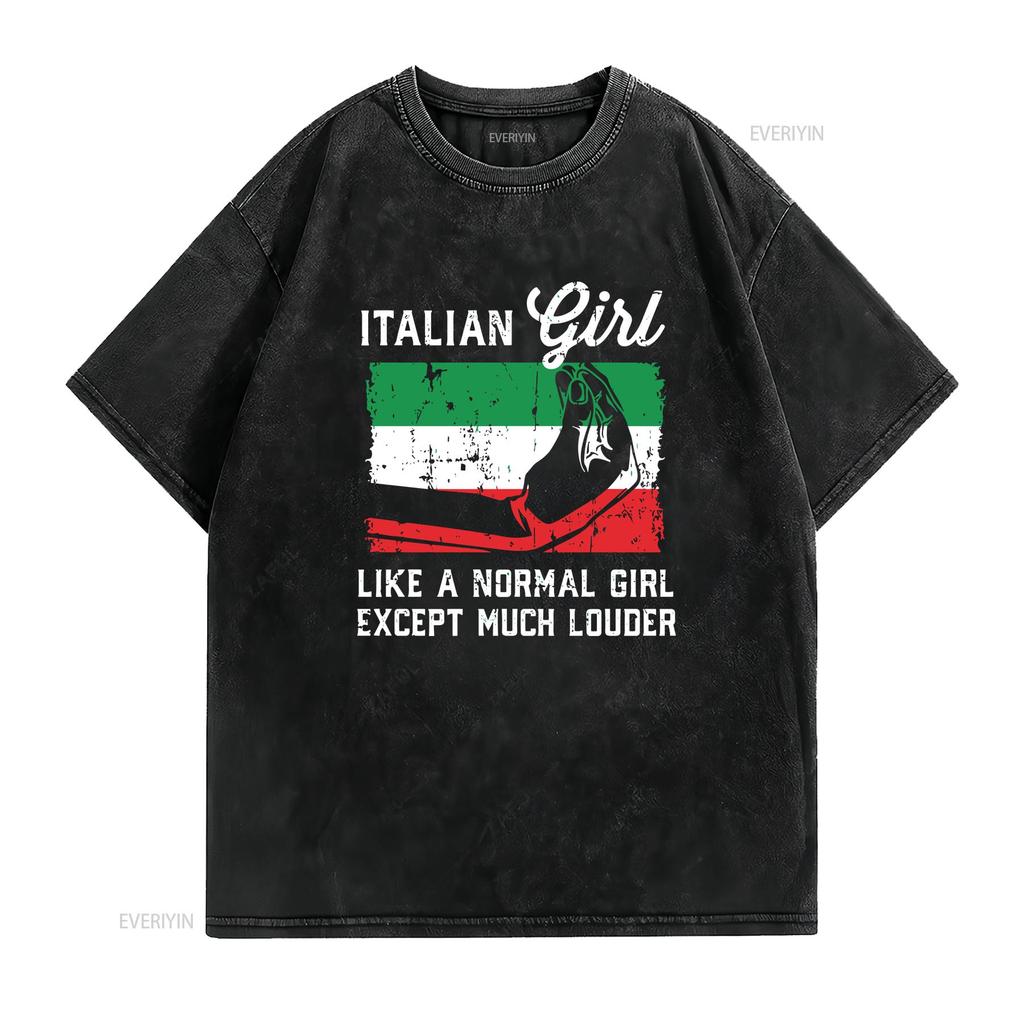 Italian Girl T Shirt Loud Italy Flag ArT vintage Washed graphic Stylish Unisex designer clothes Casual Top For Everyday Wear