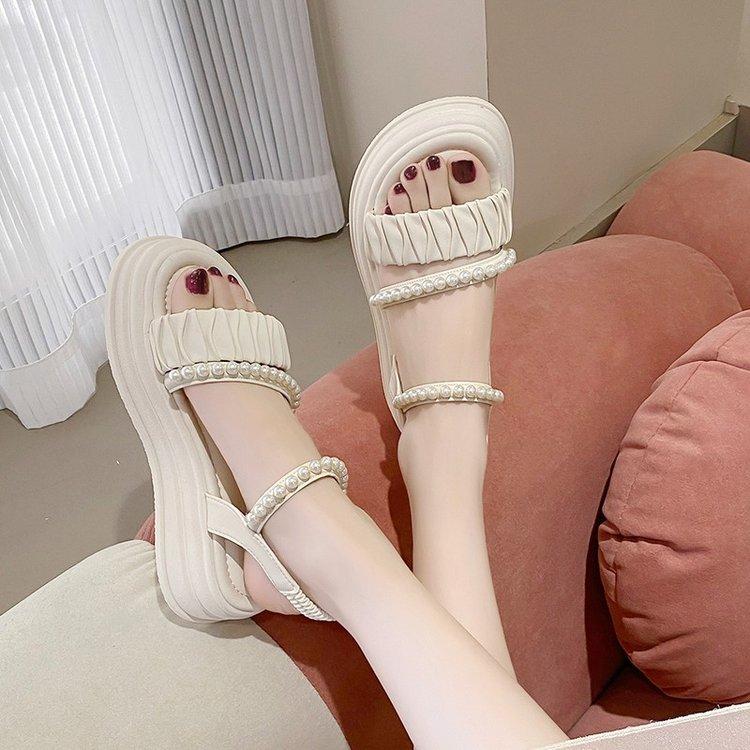 Platform Sandals Summer Fairy Wind Pearl Fashion Casual One Word Roman Beach Women's Shoes