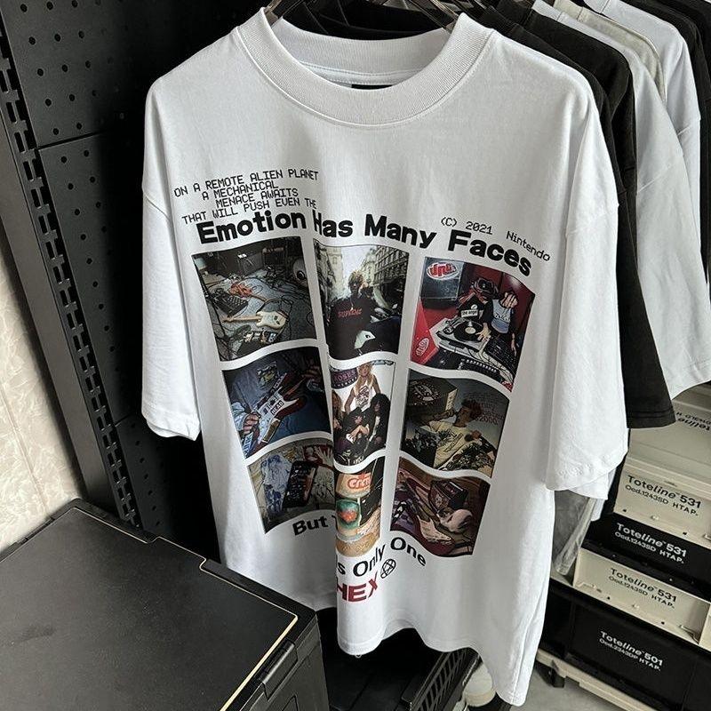 

American Hip-hop Character Print Summer Men s and Women s American Loose T-shirt Casual Fashion Short-sleeved High-quality Top S