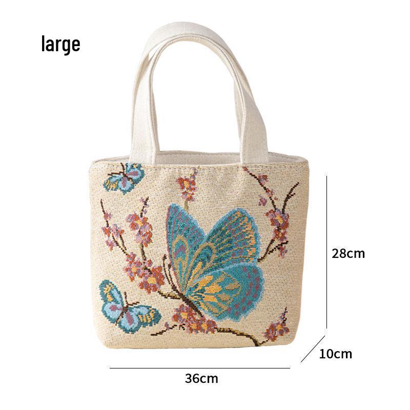 

Сумка-тоут з канвасу з жаккардовою вишивкою в етнічному стилі для жінок - Повсякденна, Маленька, Сумка на блискавці