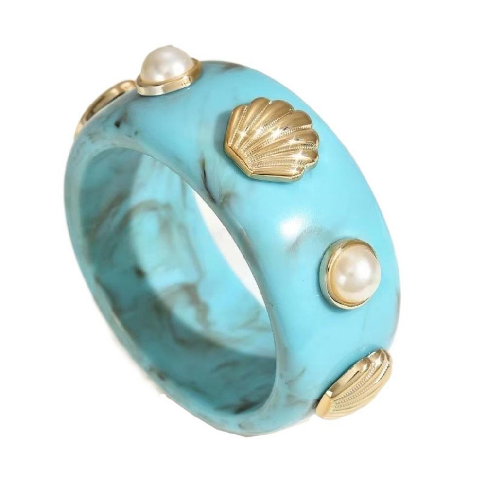 Round Bohemian Bangle Wide Chunky Wrap Wristbands Resin Pearl Shell Bracelet  Girls