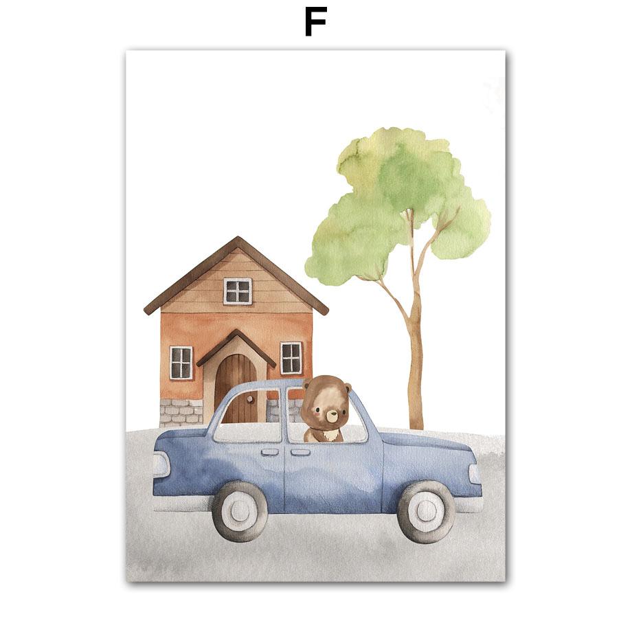 Car Giraffe Lion Elephant Monkey Jungle Animals Wall Art Canvas Painting Nordic Posters And Prints Pictures Baby Kids Room Decor