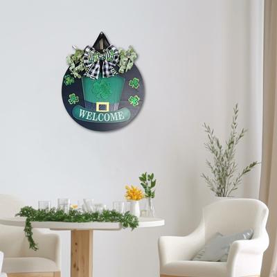 Panneau de Bienvenue de la Saint-Patrick 12" Décoration Suspendue en Bois Cadeaux Polyvalents avec Nœud Papillon Trèfle