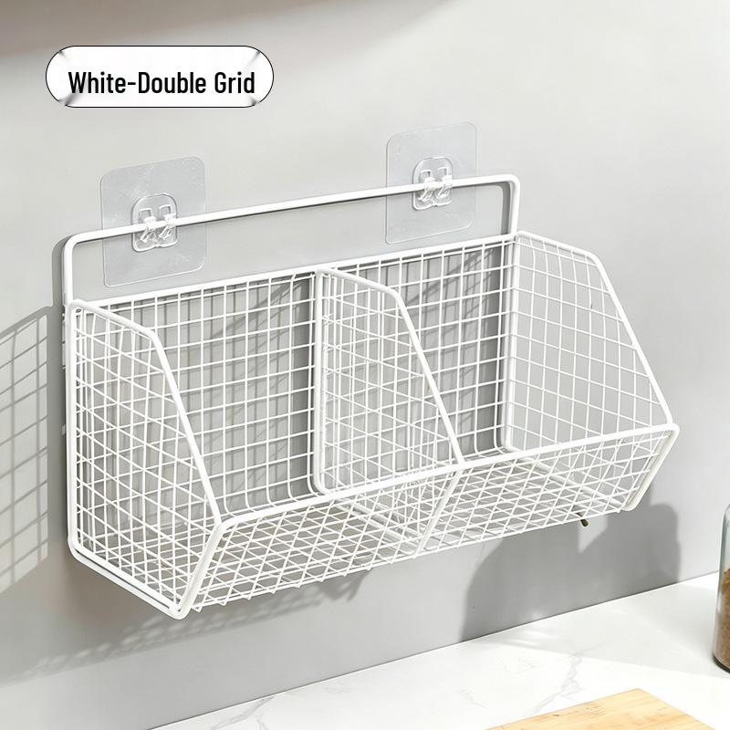 Wall-Mounted No-Punch Storage Rack for Bathroom, Kitchen, and Shower.